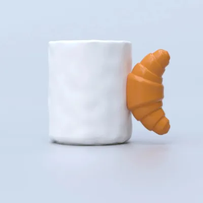 Taza Croissant, taza blanca de cerámica con un cruasán al lado - Happyideas