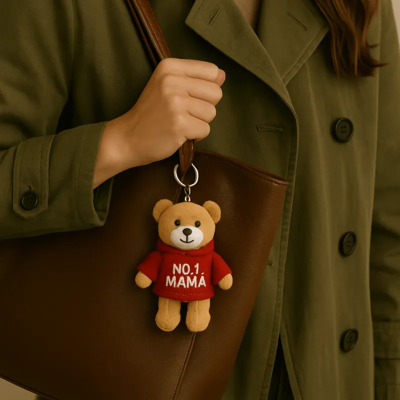 Teddy bear keychain with phrase charm - Happyideas.com