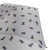 Primer plano de la tela del paraguas Meow en gris, mostrando el estampado repetido de siluetas de gatos negros - Happyideas