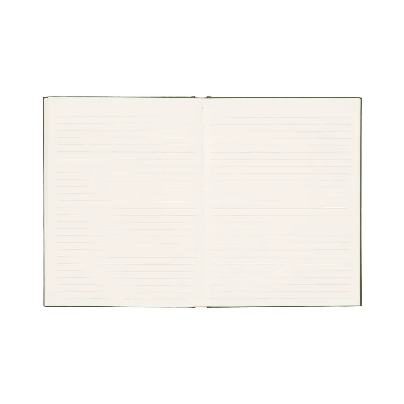 Páginas interiores en blanco con rayado horizontal en tono crema, mostrando el interior del journal abierto - Happyideas