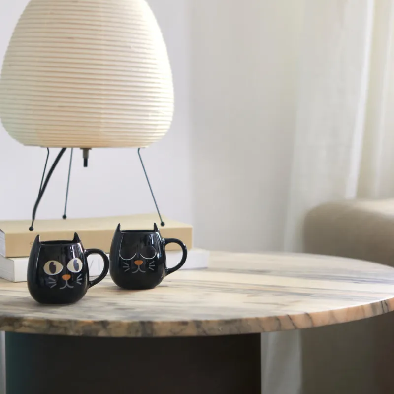 Wake Cat Coffee Mugs Set x2 – Black - Happyideas.com