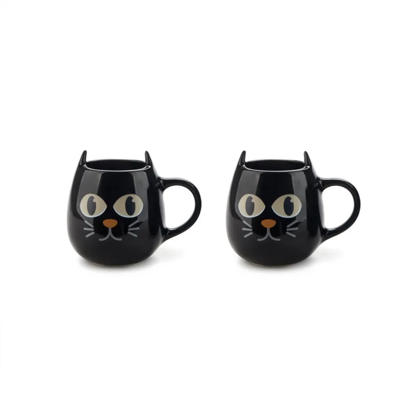Wake Cat Coffee Mugs Set x2 – Black - Happyideas.com