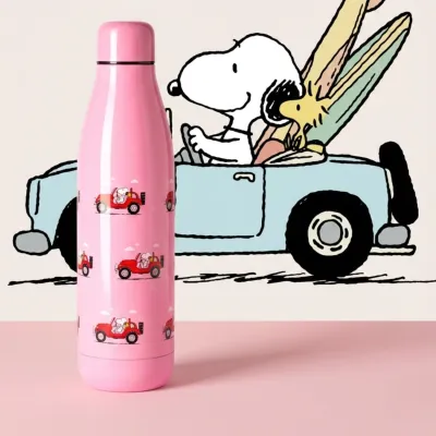 Botella termo Snoopy Travel rosa de acero | Happyideas