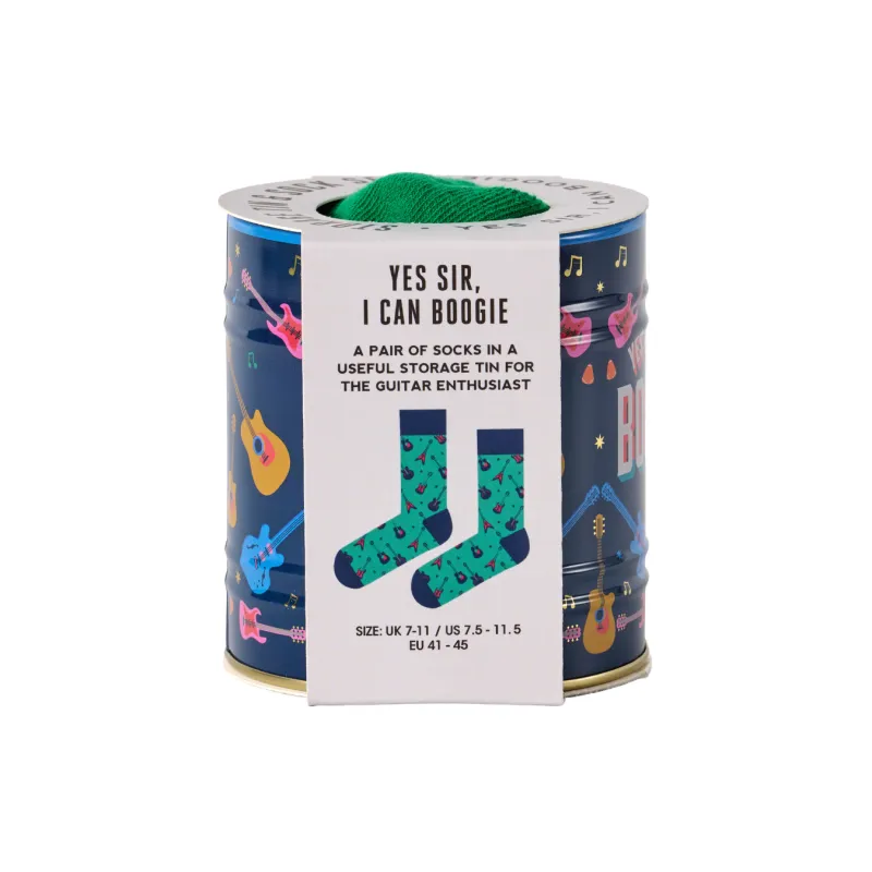 Calcetines “Yes Sir, I Can Boogie” en lata | Happyideas