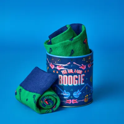 Calcetines “Yes Sir, I Can Boogie” en lata | Happyideas