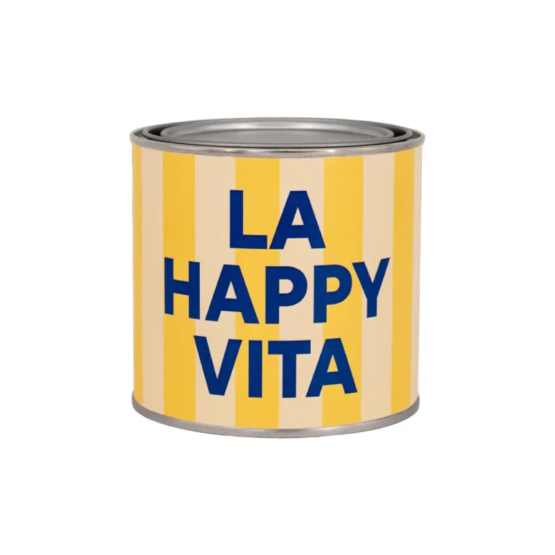 Vela aromática en lata La Happy Vita de Happyideas, vista frontal