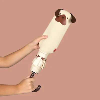 Beige Dog Print Folding Umbrella | Happyideas