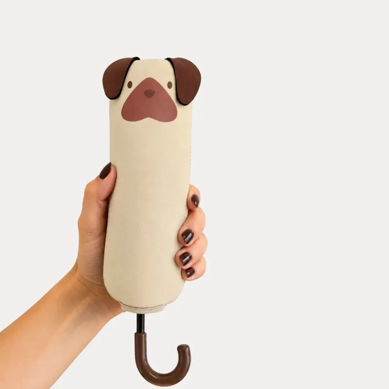 Beige Dog Print Folding Umbrella | Happyideas