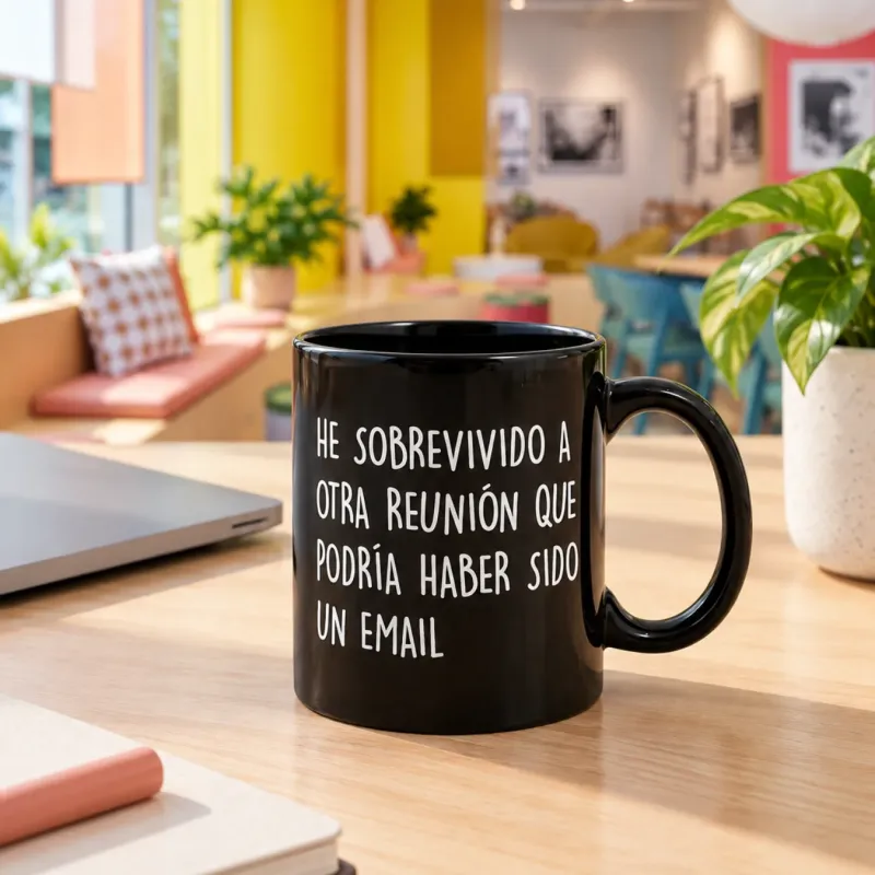 Taza divertida "He sobrevivido a otra reunión" | Happyideas