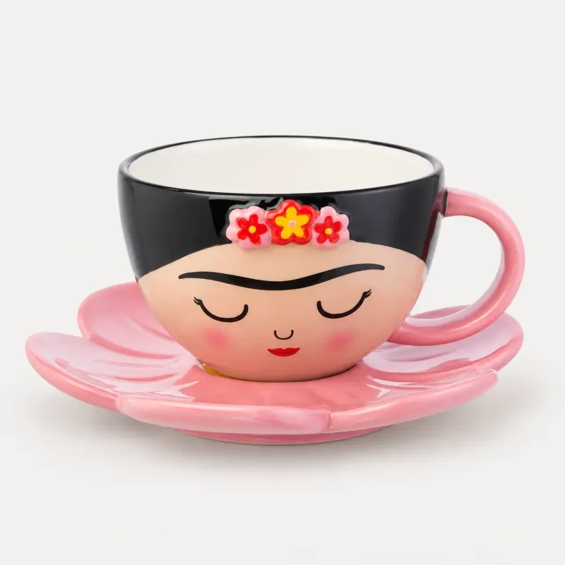 Taza con plato Flor Frida: original mexicana | Happyideas