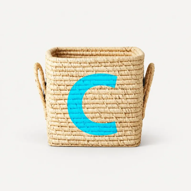 Raffia Square Basket with Letter A | Happyideas