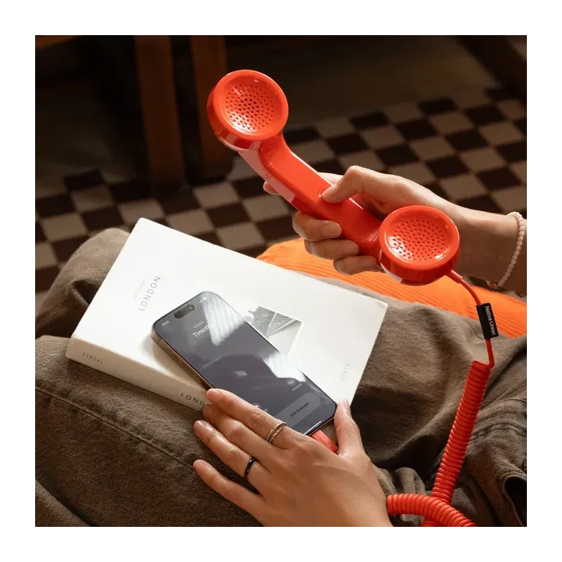 Red Retro Phone Handset for Mobile, USB-C | Happyideas