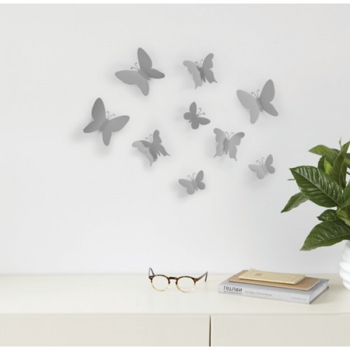 Set 9 mariposas decoración pared  gris