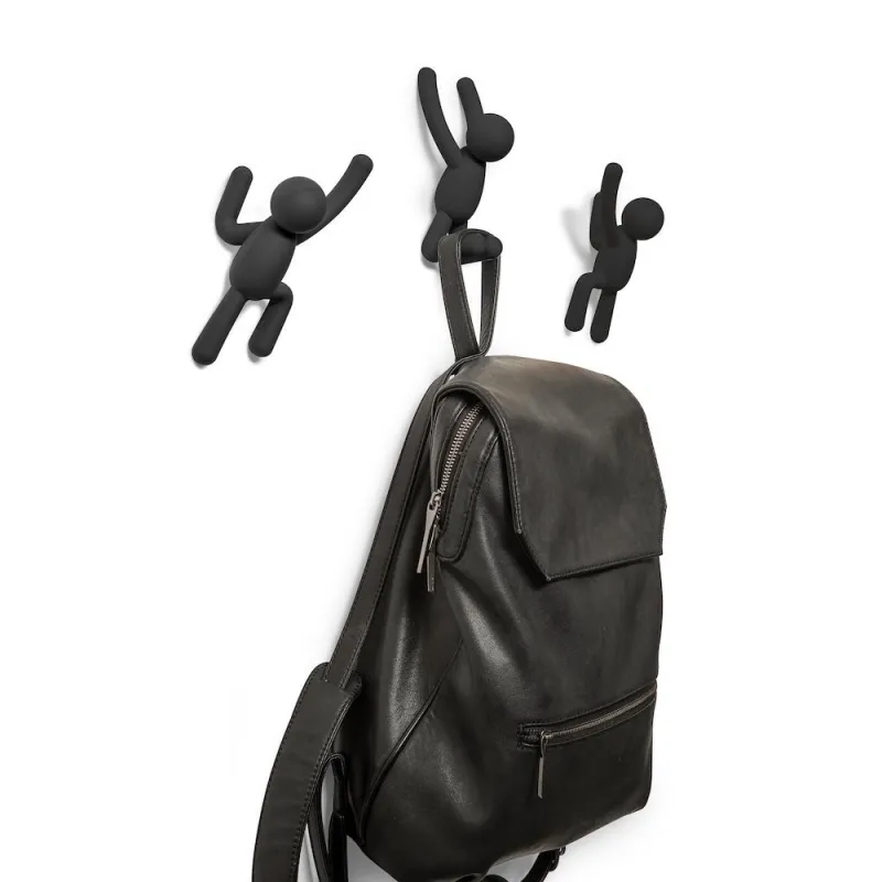 Set de 3 perchas de pared Buddy en negro, con forma de monigotes escalando