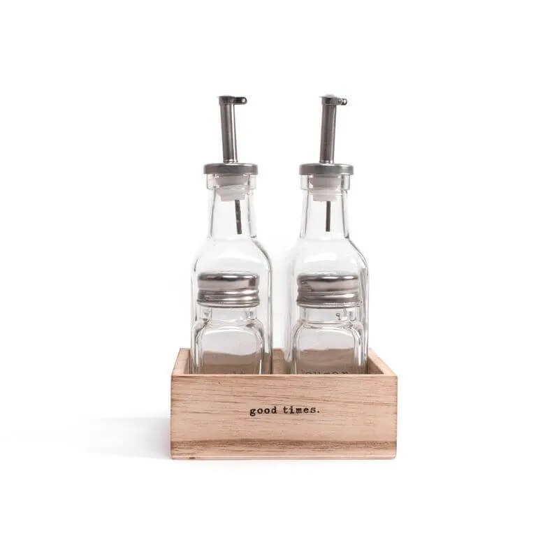 4-Piece Cruet Set with Wooden Base