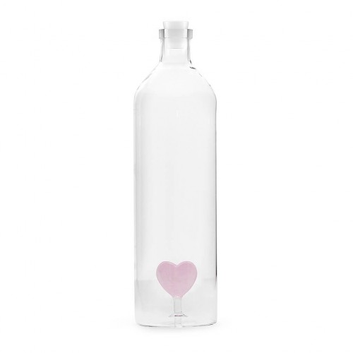 BALVI Botella de Agua Cristal Con Tapon 1.2L Con Diseño H2O En el Interior