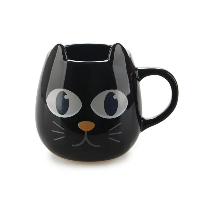 Taza de cerámica con forma de gato negro y ojos abiertos - taza termosensible regalo original Happyideas