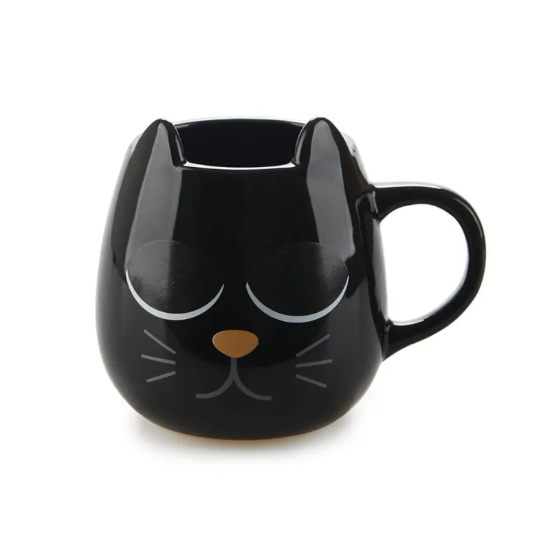 Taza de cerámica con forma de gato negro y ojos cerrados - taza termosensible regalo original Happyideas