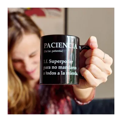 Taza Paciencia: taza negra con humor | Happyideas