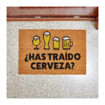 Felpudo ¿Has traído cerveza? de fibra de coco con dibujo de cervezas - regalo original y divertido para la entrada Happyideas