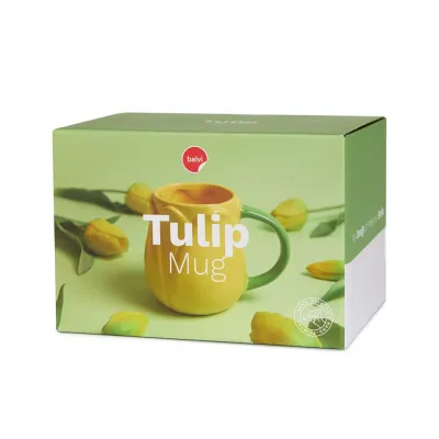 Caja de regalo de la taza Tulipán amarilla con diseño de tulipanes - presentación ideal como regalo original Happyideas