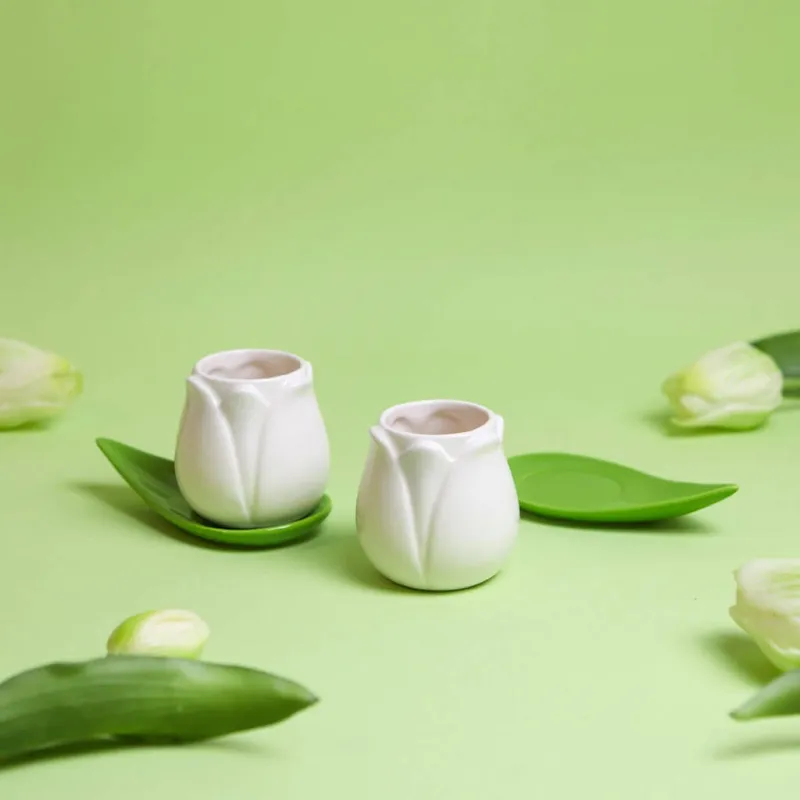 White Tulip Coffee Mug Set, ceramic | Happyideas