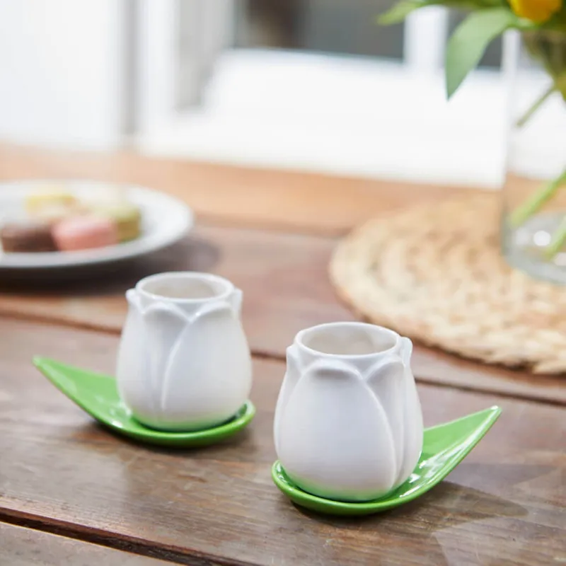 White Tulip Coffee Mug Set, ceramic | Happyideas
