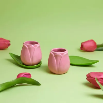 Set de tazas de café Tulipán rosa | Happyideas