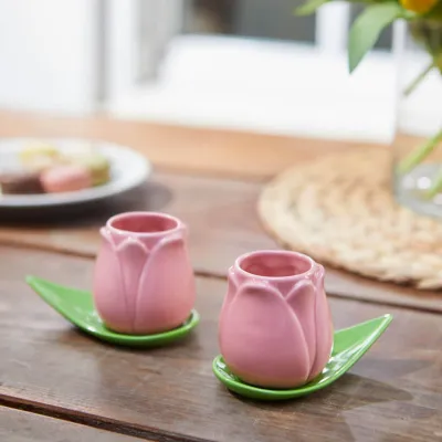 Set de tazas de café Tulipán rosa | Happyideas