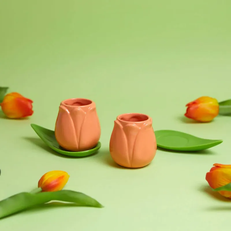 Orange Tulip Coffee Mug Set, ceramic | Happyideas