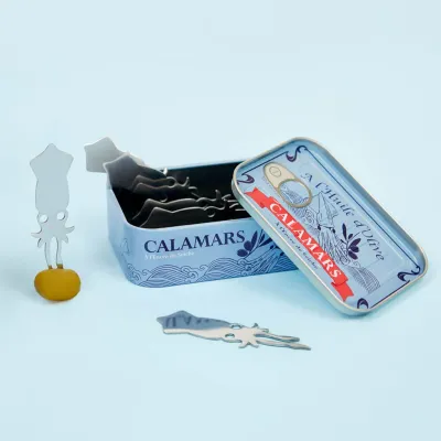 Tenedor aperitivo Calamars x6, packaging con forma de lata de conserva - Happyideas