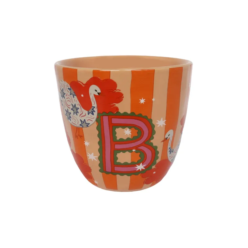 Taza Letra B de cerámica con estampado floral colorido sobre fondo blanco - Happyideas