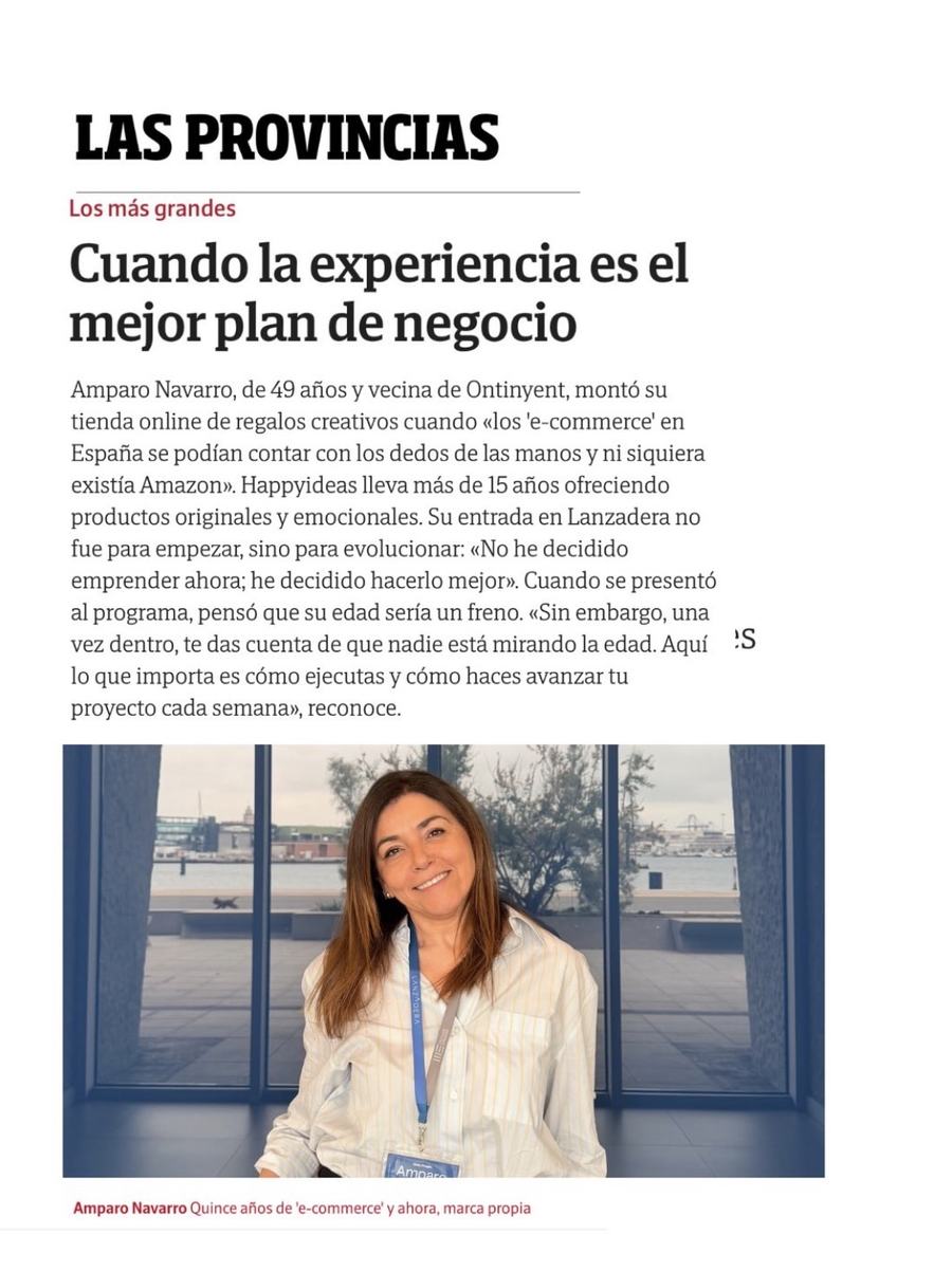 Las Provincias, mayo 2026: Amparo Navarro, fundadora de Happy Ideas, en el reportaje «Cuando la experiencia es el mejor plan de negocio»