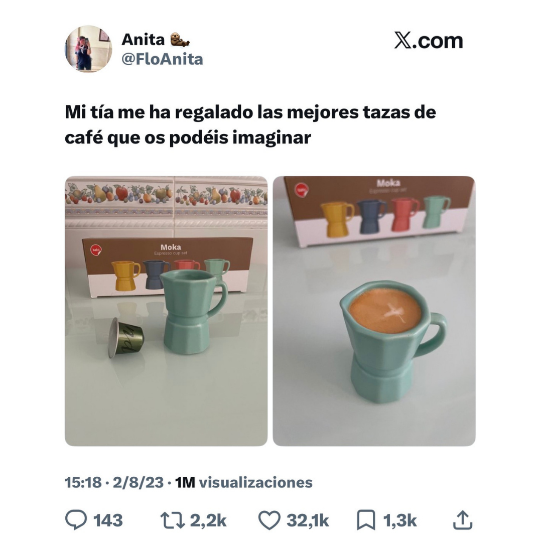 Tuit viral de una clienta con el set de tazas espresso moka de Happyideas, con un millón de visualizaciones