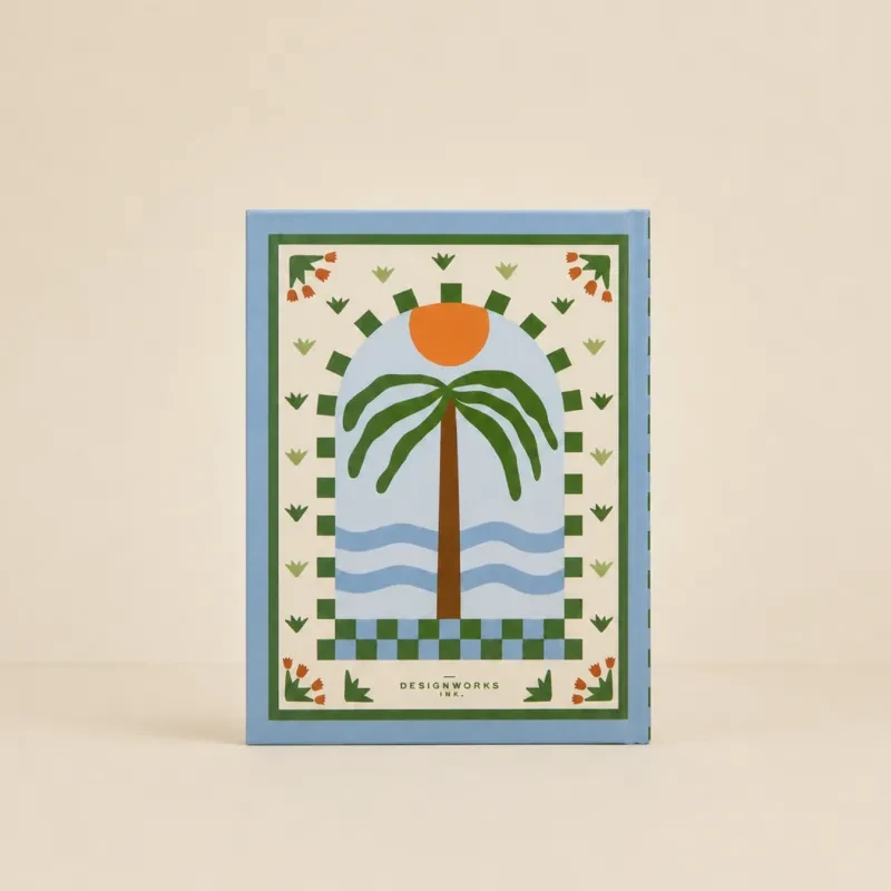 Journal con ilustración de palmeras sobre fondo claro