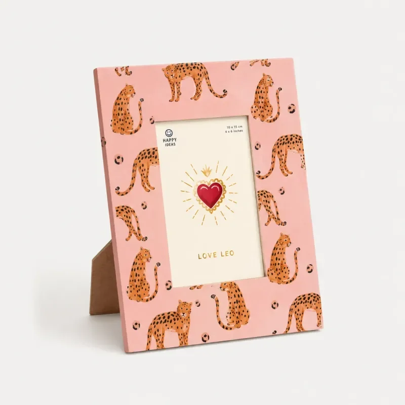 Marco de fotos Safari Leopardos rosa con corazón dorado