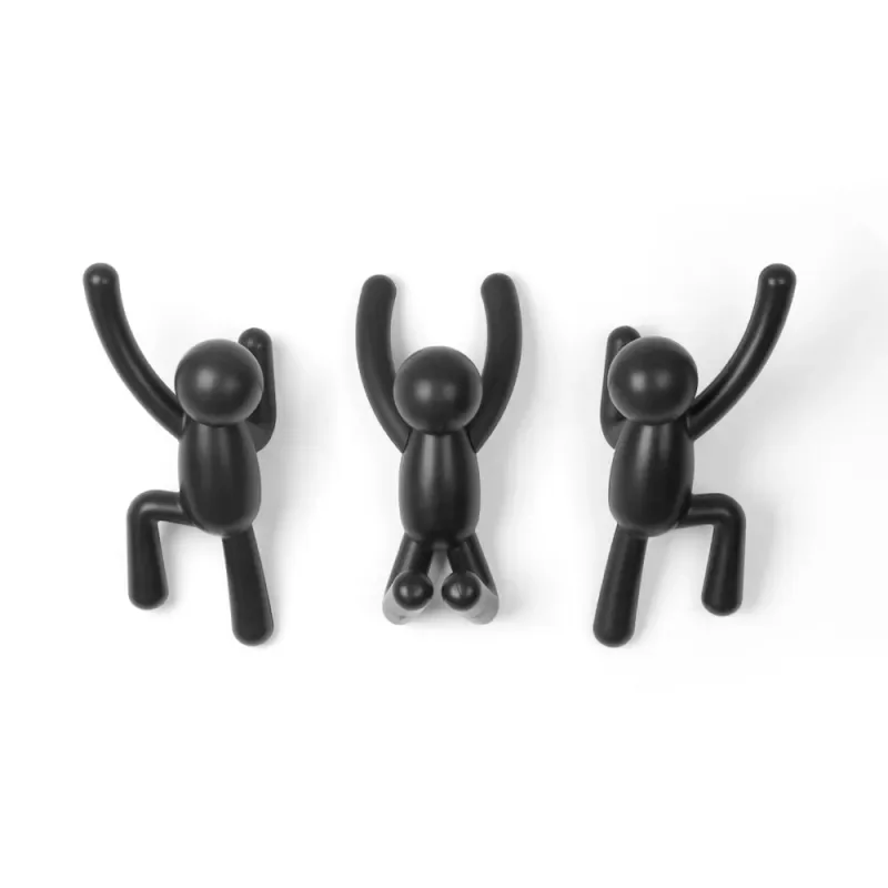 Set de tres perchas Buddy negras con forma de monigotes escalando