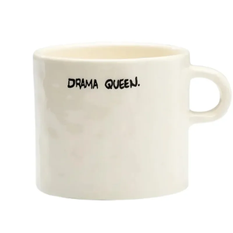 Taza Drama Queen de cerámica blanca con mensaje