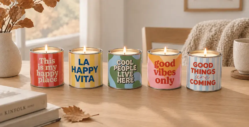 Velas aromáticas en lata de la colección Happyideas
